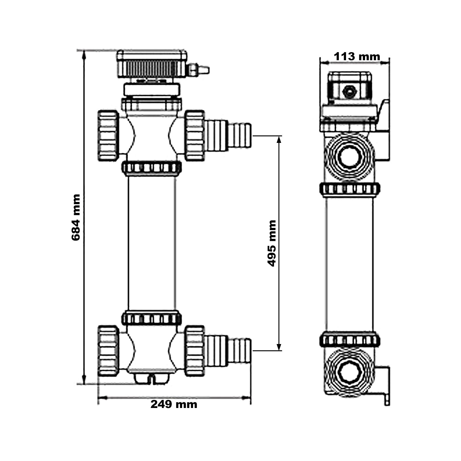 CUV-755 Stérilisateur Clarificateur bassins/étang - débit max. 8000 l/h - avec Lampe rayons UV-C 55 W + Boîtier inox - pour Poissons et… SunSun - 9