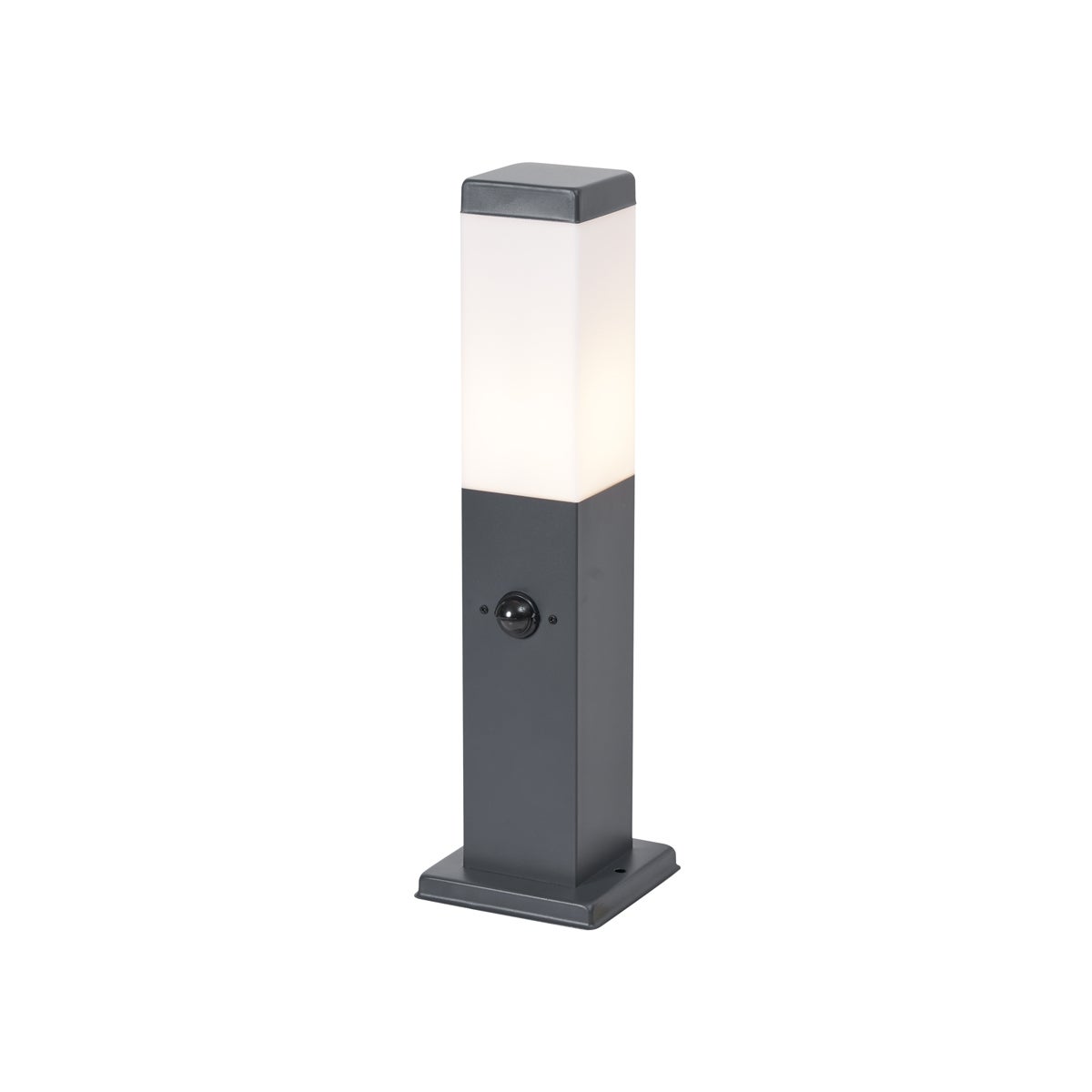 Lampa zewnętrzna ciemnoszara ze szkłem opalowym 45 cm IP44 z gniazdem i czujnikiem ruchu - Malios