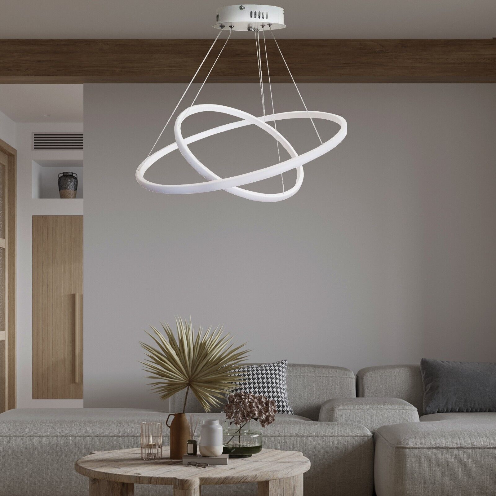 Maka Lampadario design LED a sospensione Moderno risparmio energia potente regolabile adattabile in ogni ambiente 6540lm 60x40x100 2 cerchi 60W 6500K - 6