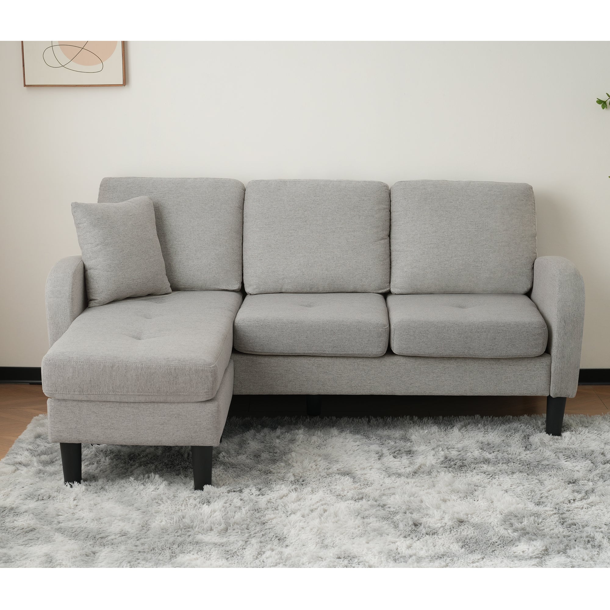 Divano Angolare Modulare In Lino Beige, Chaise Longue, 3 Posti, 166x118x77 Cm, Per Soggiorno E Appartamenti - 2