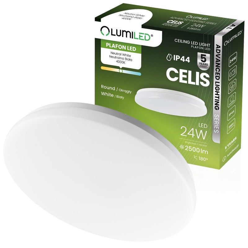 Plafon LED Lumiled Lampa Sufitowa Natynkowa 24W 4000K Neutralna biel Okrągły IP44 1 szt.
