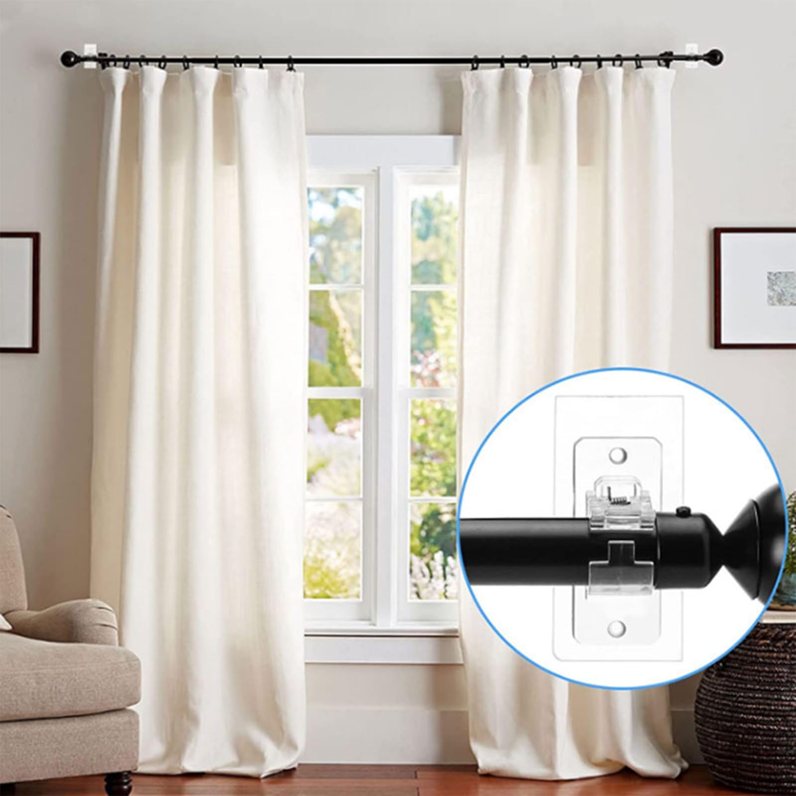 Lot de 2 supports de tringle à rideau auto-adhésifs, crochets sans perçage, adaptés aux tringles à rideaux < 3 cm, supportent 9 kg, blancs - 4