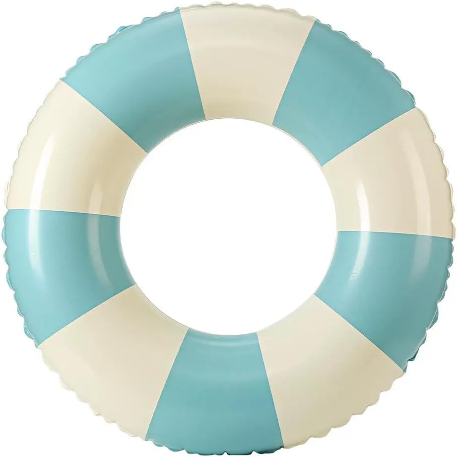 Bouée Gonflable Enfant Bleu Et Blanc Rayée – Diamètre 64 Cm, épaisse Et Sécurisée, Pour Plage Et Piscine