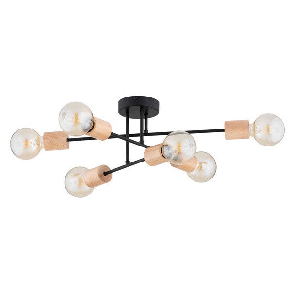Lampa sufitowa wisząca La-Stena czarna-jasne drewno 6xE27x15W minimalistyczna wym: 22 x 49 x 60,5 cm metal Alfa