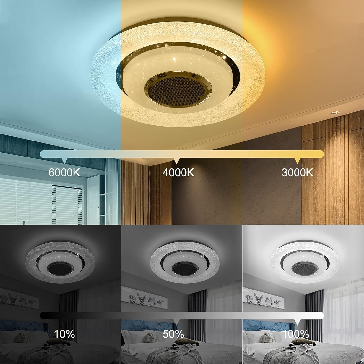 Plafoniera a LED con luce dimmerabile e altoparlante Bluetooth, plafoniera con cambio colore 24WRGB con telecomando e controllo APP - 4