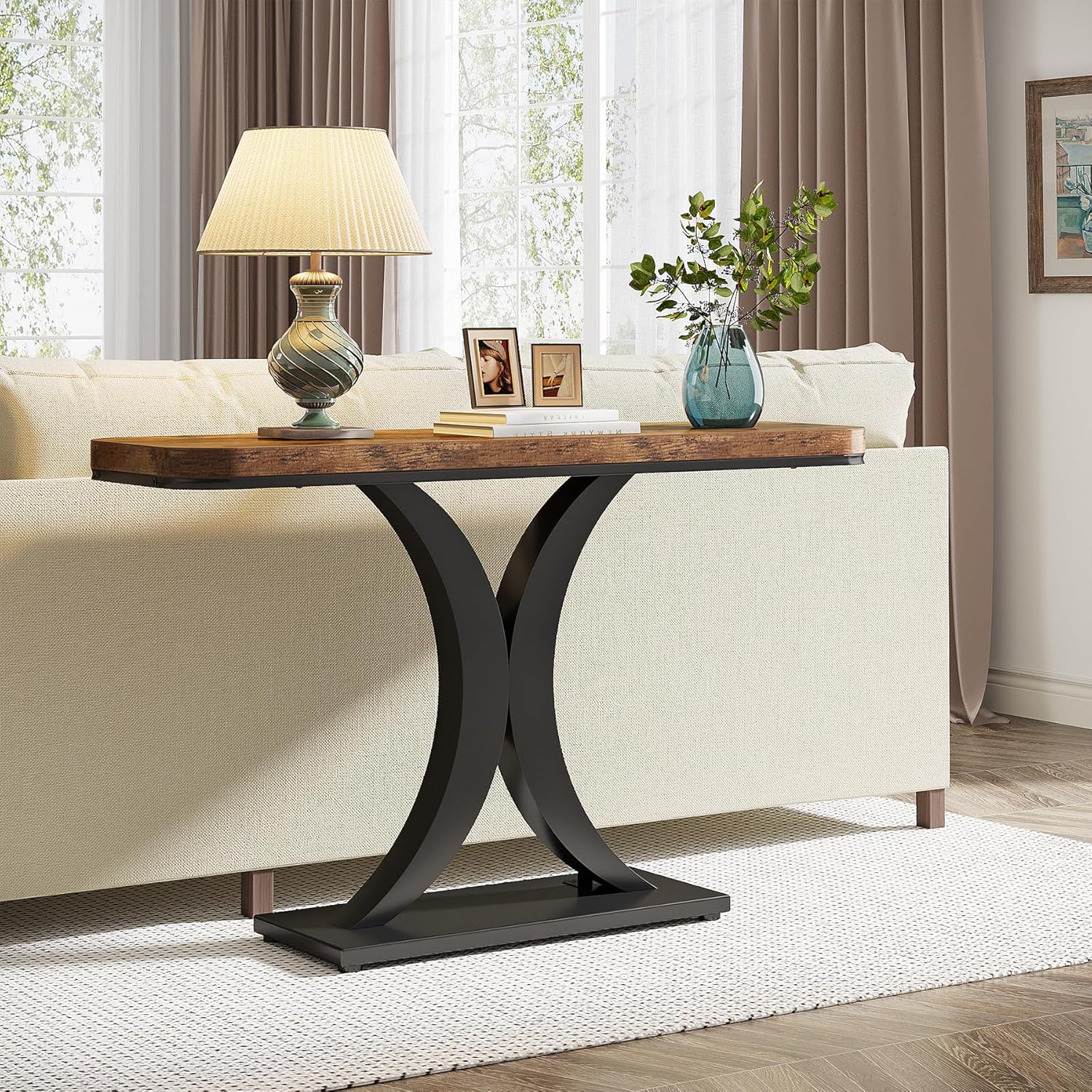 Tribesigns Table Console Industrielle,100*30*80cm,Table de Hall d'entrée, Table d'appoint de Couloir Rustique pour Salon, entrée - 6