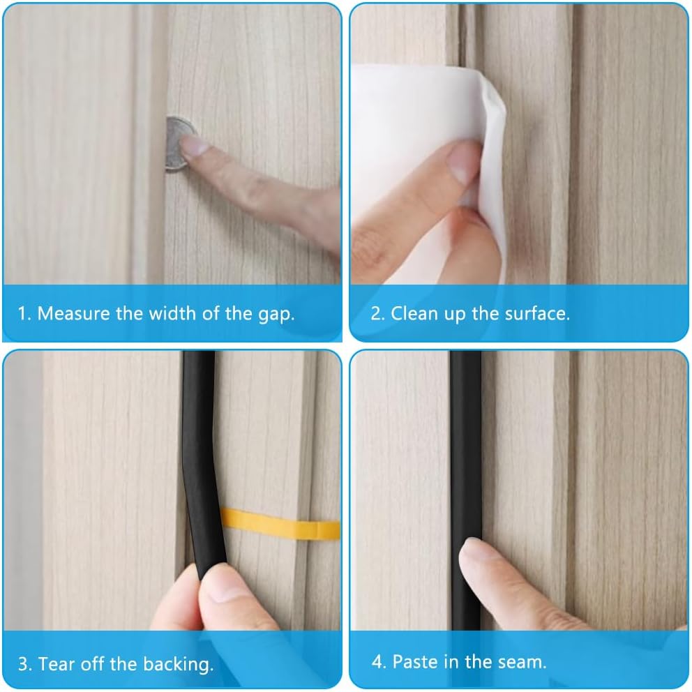 (Negro 6M) Tira de sellado de perfil D, sello de puerta, sello de ventana aislante con fuerte adhesión, aislamiento acústico, anticolisión, 9 mm x 6 m - 4