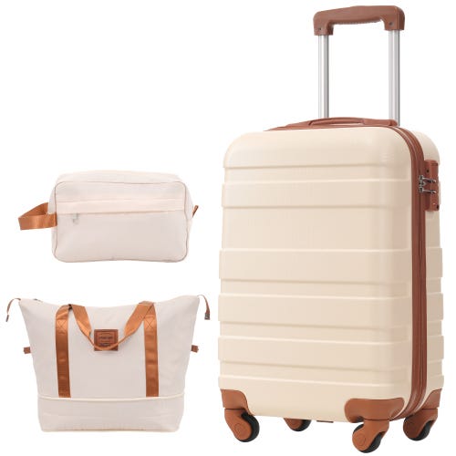 Valise rigide en ABS beige, 39,5 x 23 x 58,5 cm, 3,65 kg, roues