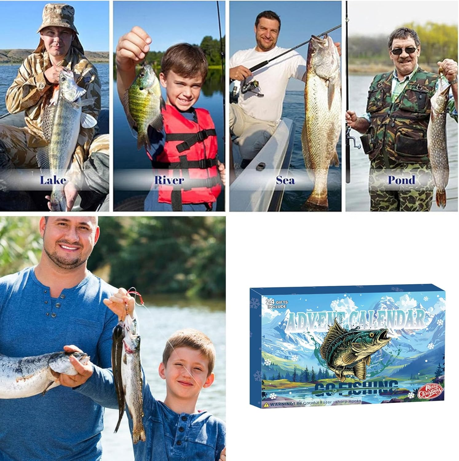 Świąteczny kalendarz adwentowy, Zestaw wędkarski 24 w 1 z narzędziami i przynętami, świąteczny kalendarz odliczający czas, prezent świąteczny - 3