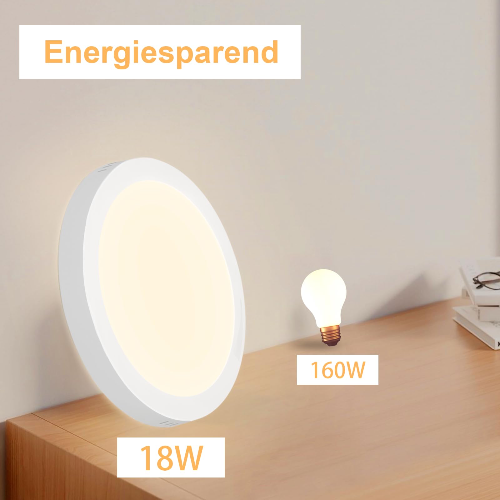 ZMH Plafonnier LED plat 18 W pour salle de bain - Lot de 2 Blanc chaud rond 3&nbsp;000 K IP44 - Lampe d'intérieur pour couloir Ø 23 cm - Moderne - 5