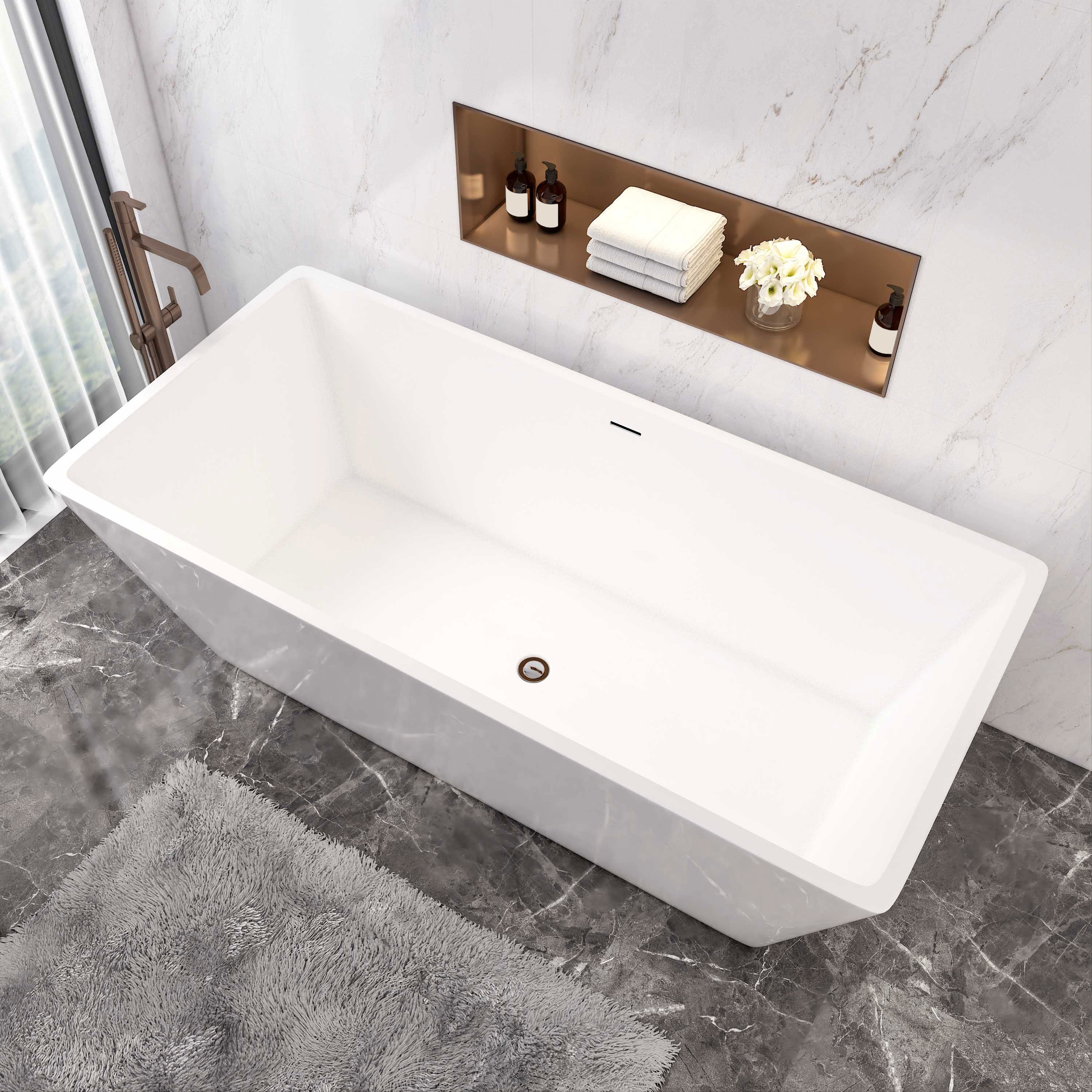 Baignoire îlot rectangulaire 170x80cm, blanc brillant, en acrylique, avec vidage trop-plein - 2