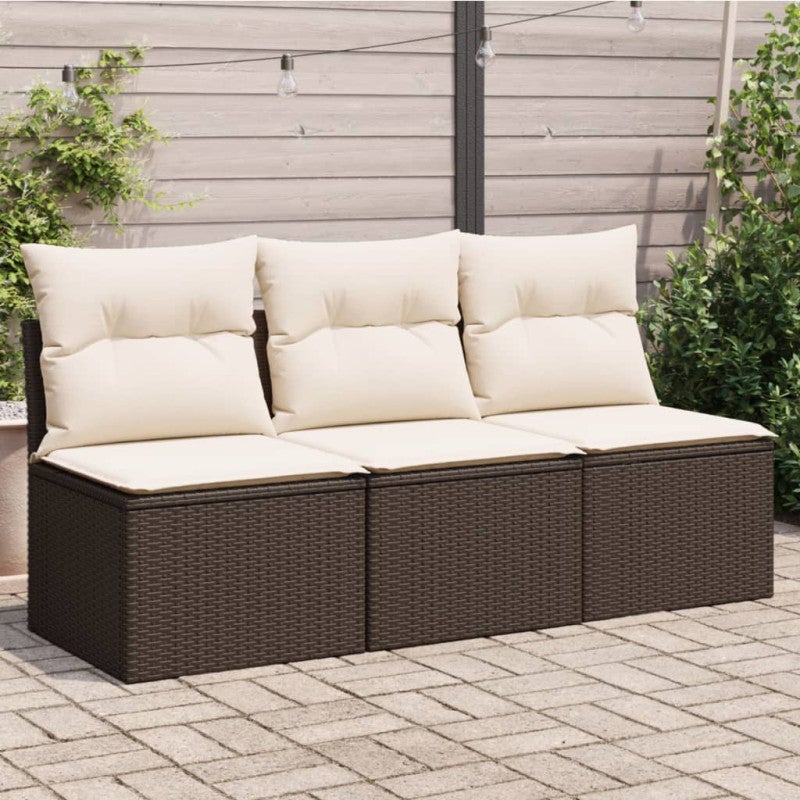 Sofa ogrodowa z poduszkami, 3-osobowa, brązowa, polirattan vidaXL