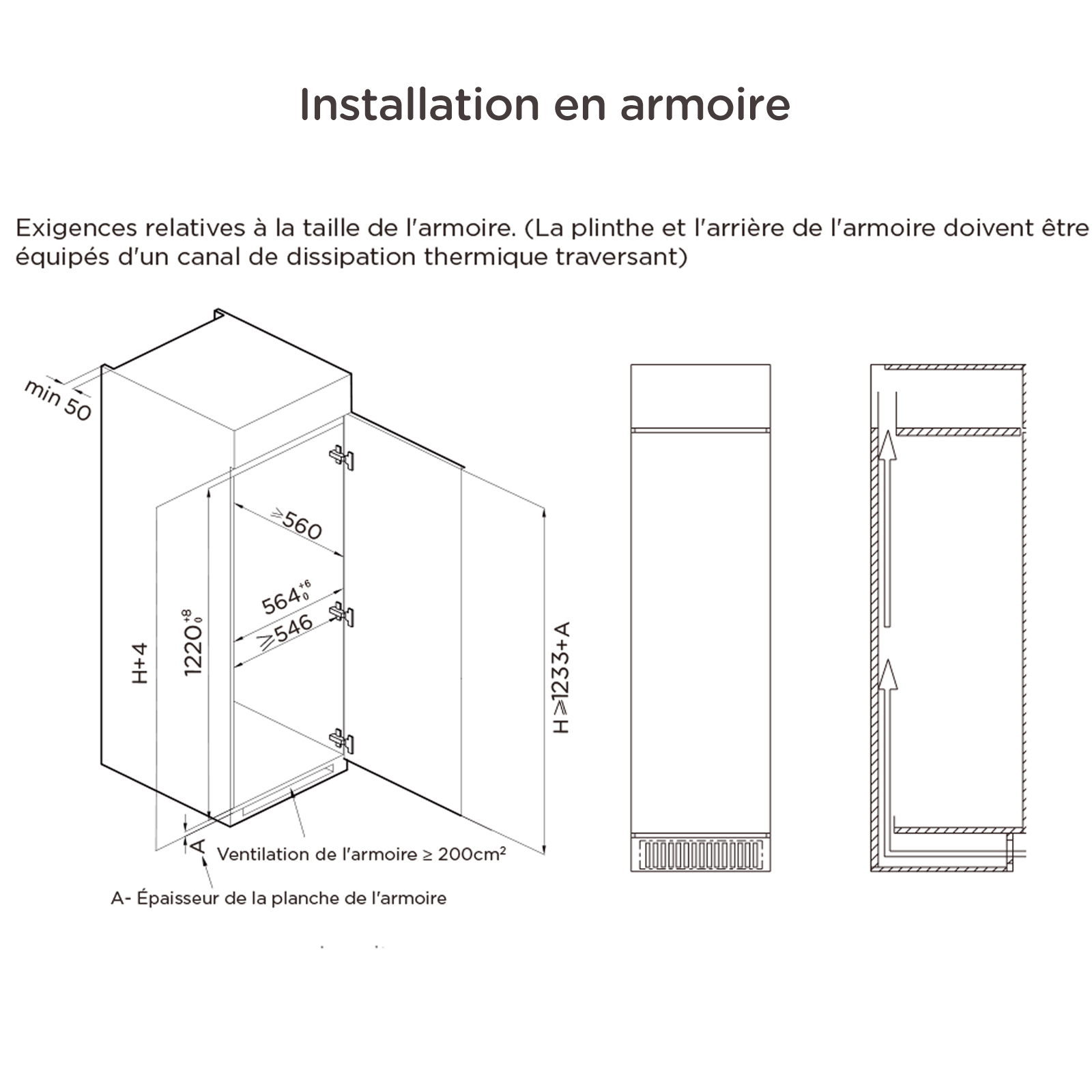 Réfrigérateur Intégrable 1 Porte 205L - H123,3 cm x L54 cm x P55 cm - Classe E - COMFEE RCD205WH2EU(E) - 8