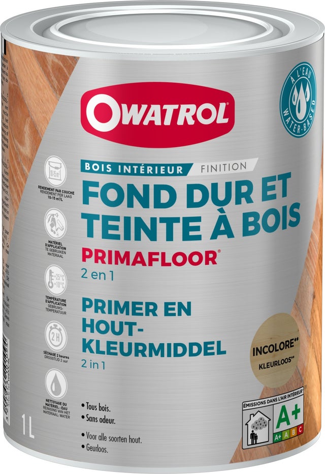 Fond dur + teinte à bois en phase aqueuse Owatrol PRIMAFLOOR® Incolore (owp12) 1 litre