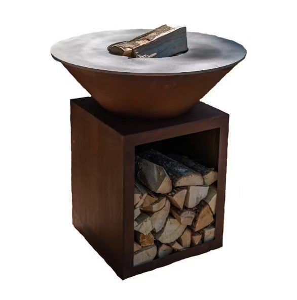 PACK DÉCOUVERTE - Braséro BBQ Traditionnel 80x90 DOUBLE CUVE Corten Avec Range-bois Et Billot Grille Stop Food Grill Chic