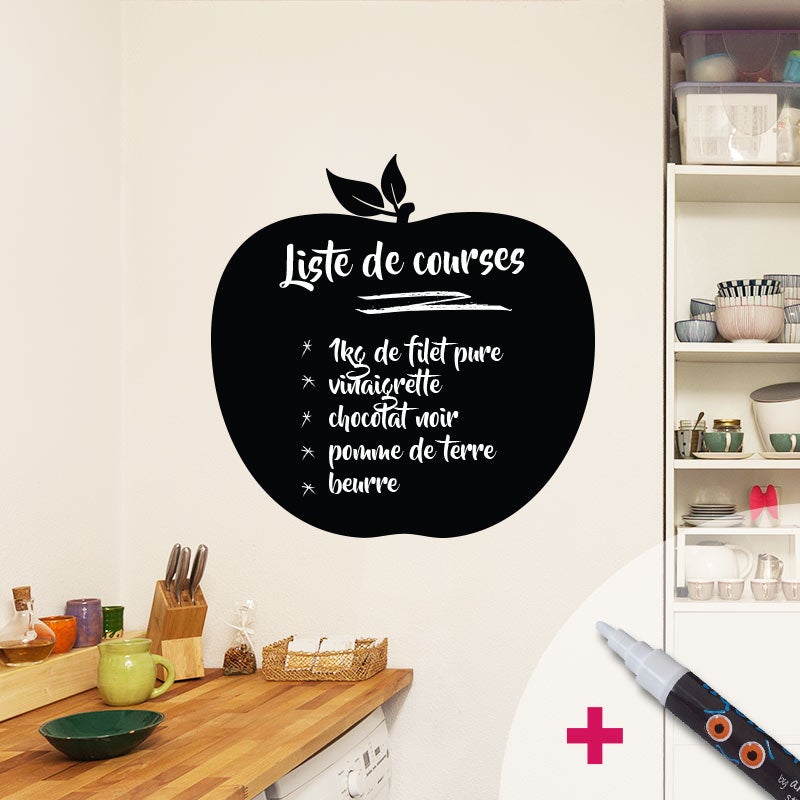 Adesivo lavagna mela reale + bianco gesso liquido - Sticker adesivo - adesivi murali - 75x75cm - 3