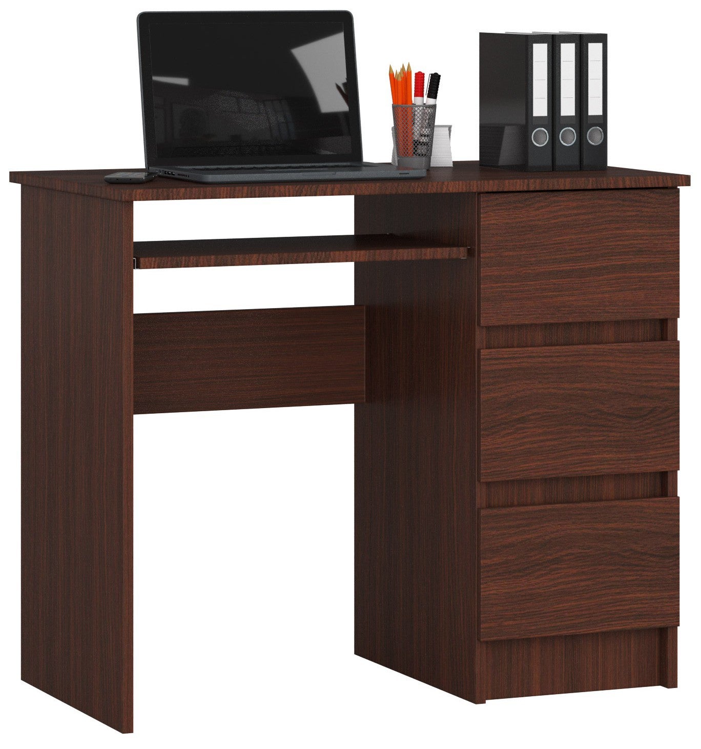 Biurko komputerowe AKORD A6 Wenge 90 cm prawe 3 szuflady kolor Wenge mat 1 półka 90x50x77 cm
