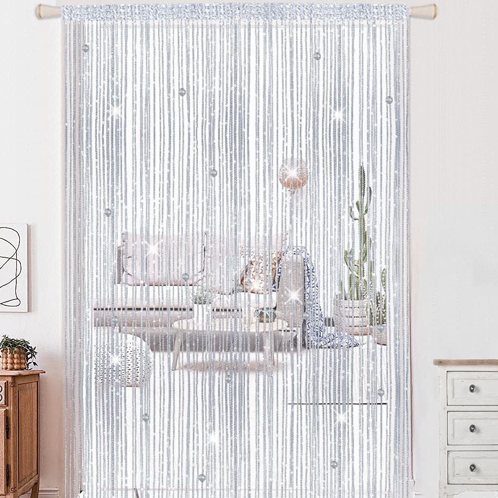 10 Rideaux De Perles Paillettes Argentées - Décoration Porte, Séparateur De Pièce, Fête - 5