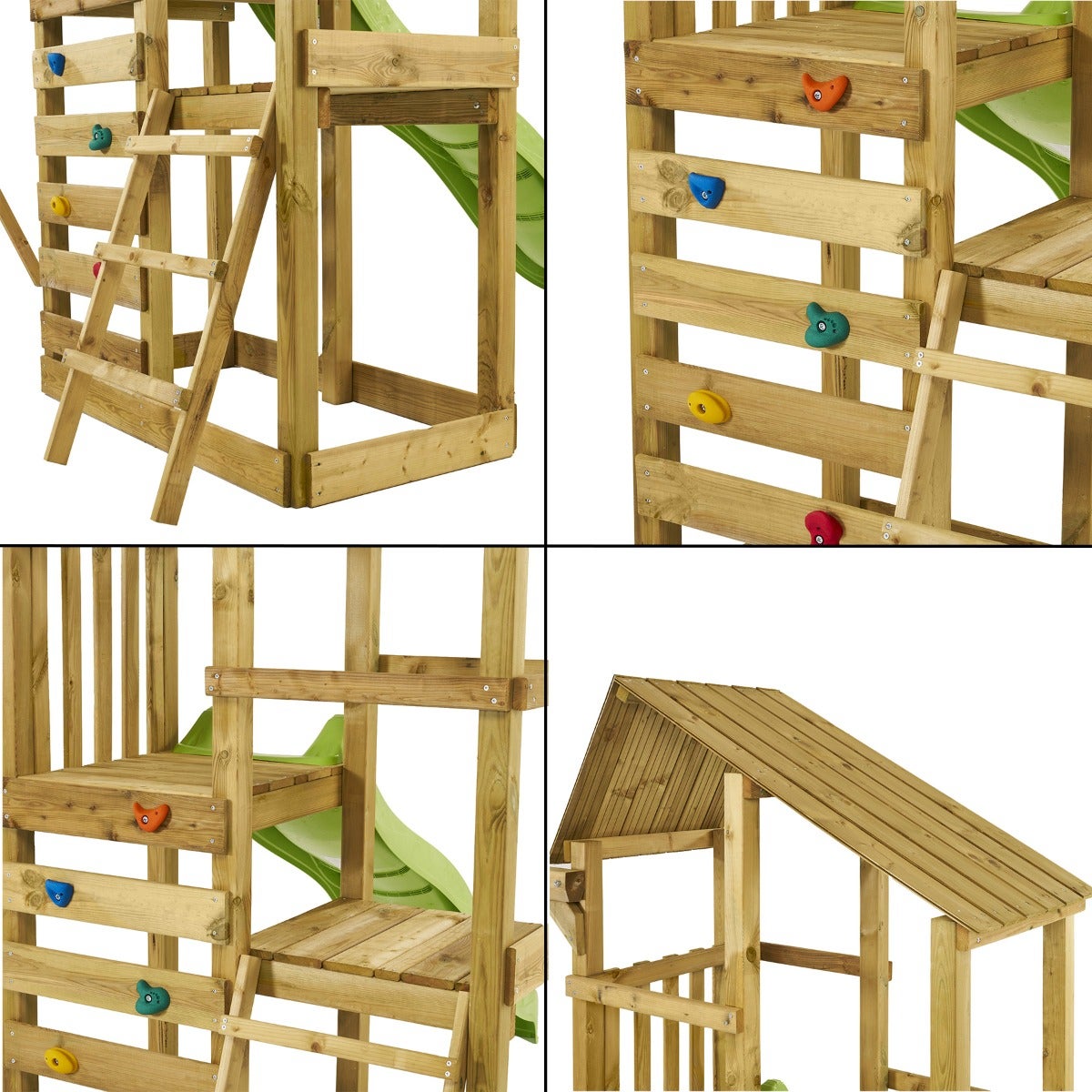 Kangui - Tour de jeux en bois avec double plateformes WOUPI - 2 Balançoires, mur d'escalade et cabane - 3