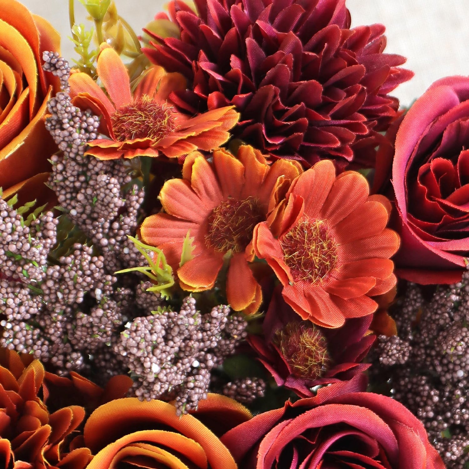 Conjunto de 4 ramos de rosas artificiales, 33 cm, margaritas, flores artificiales, ramos de rosas de seda, para decoración de cocina, boda, naranja - 3