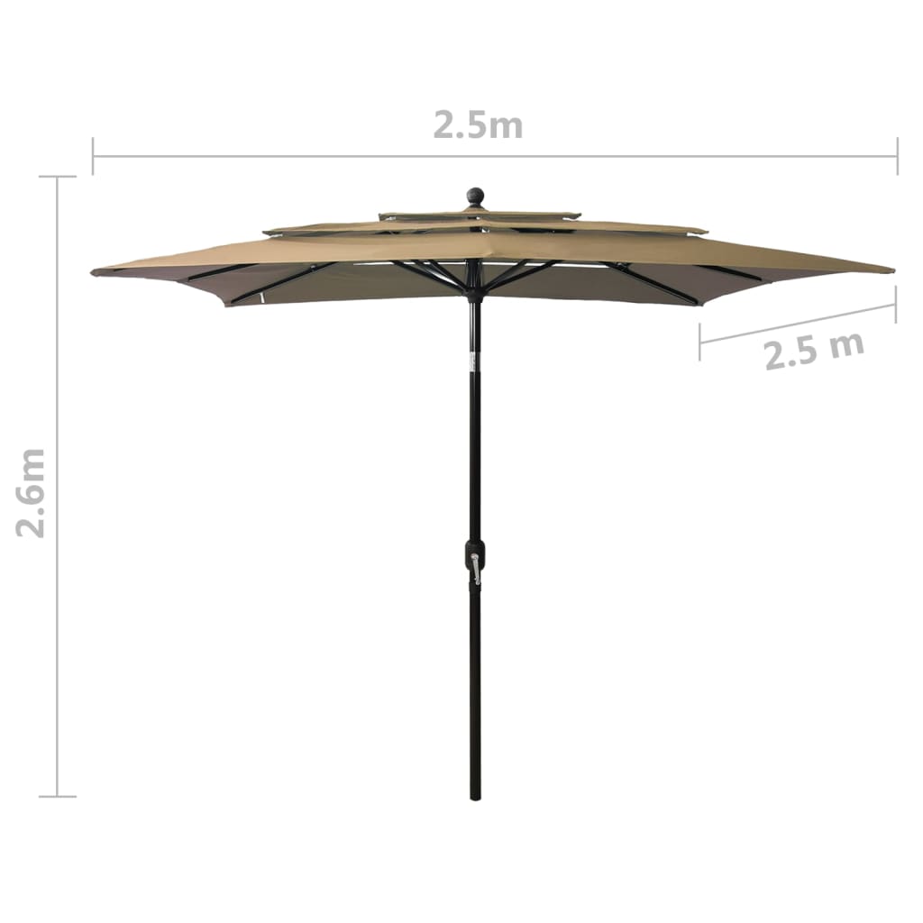 Parasol à 3 niveaux avec mât en aluminium Taupe 2,5x2,5 m - 8