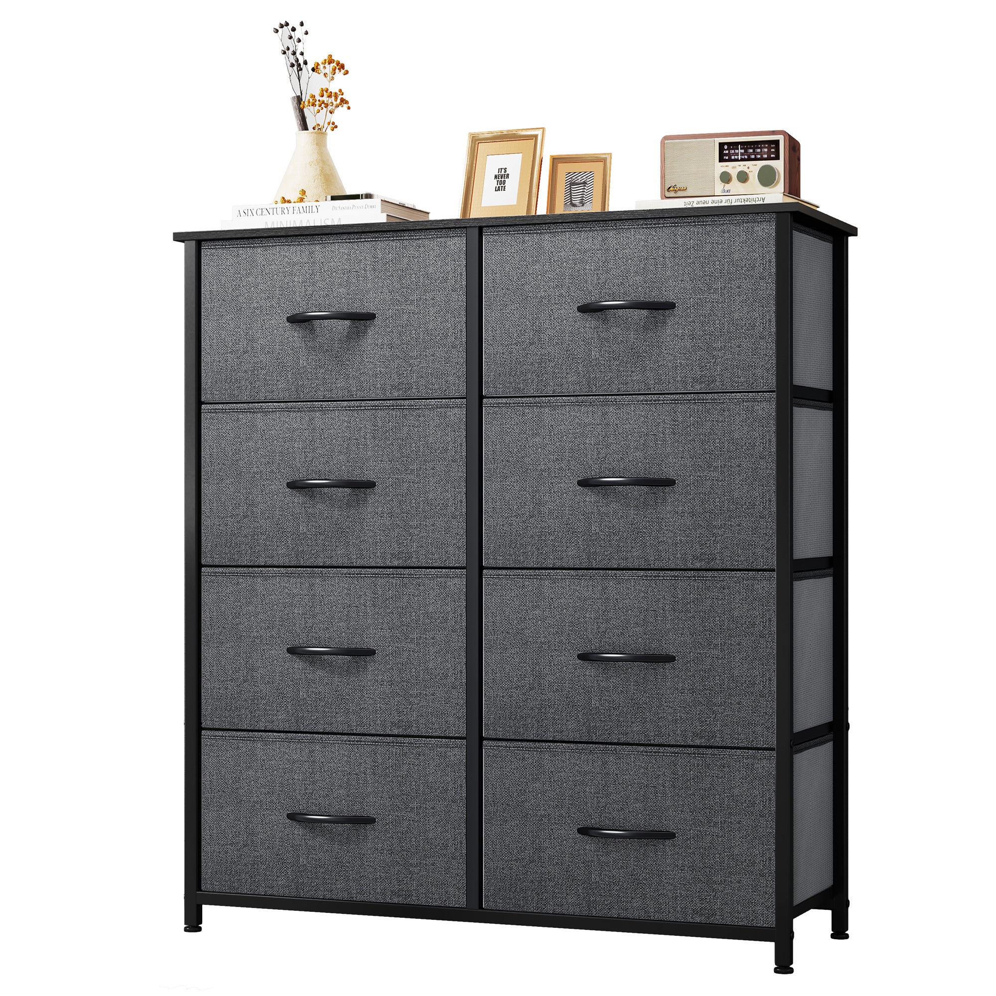 Commode 8 Tiroirs En Tissu YITAHOME - Meuble Rangement Moderne Pour Chambre, Salon - Cadre Métal, Couleur Kaki