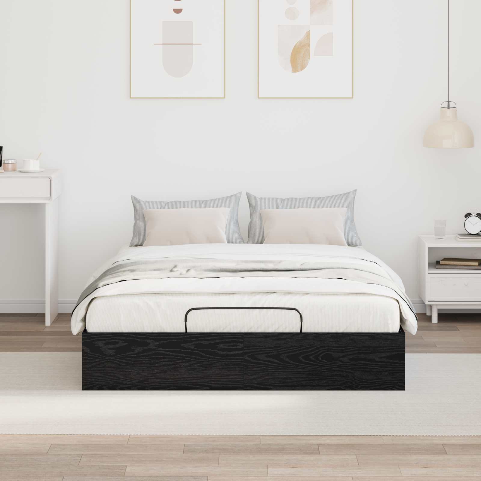 Cadre de lit ottoman avec espace de rangement chêne noir 203 x 150 x 25 cm - 4