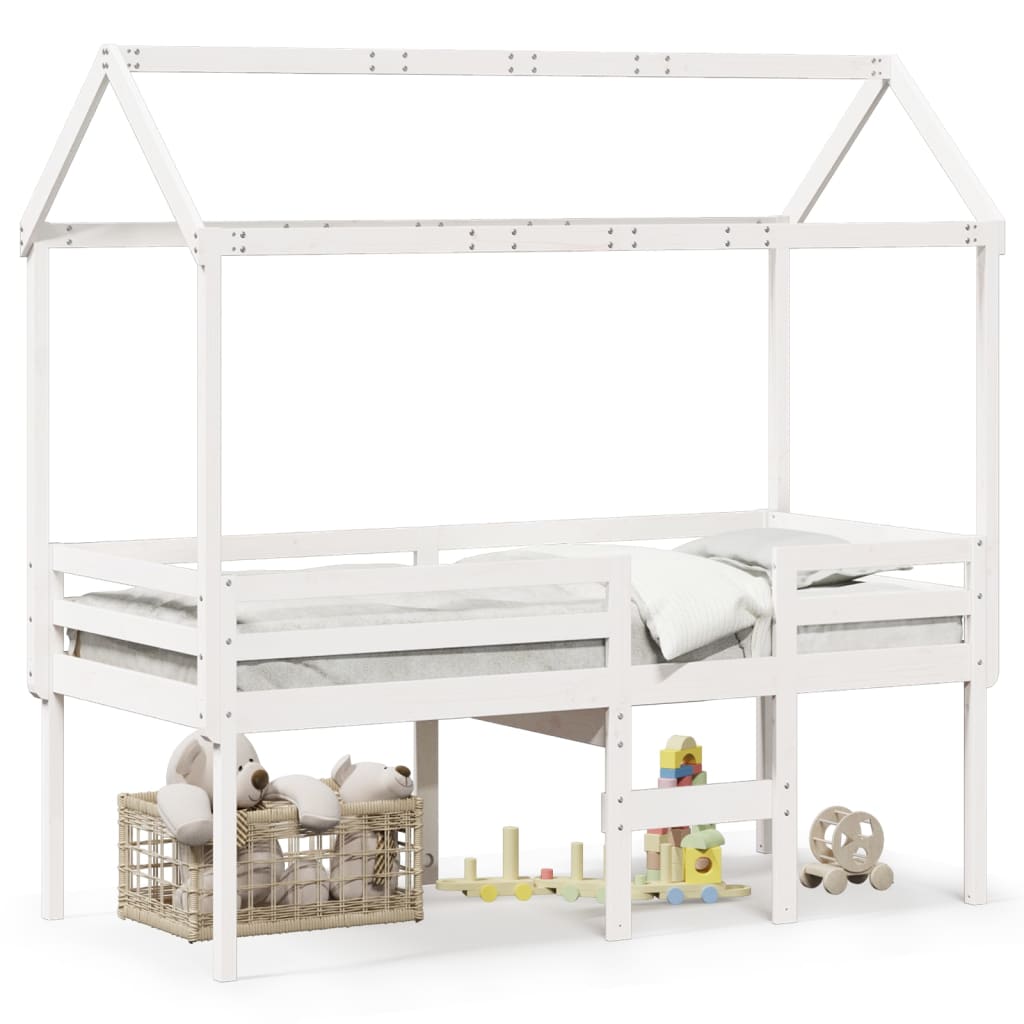 Lit haut avec toit blanc 90x190 cm bois de pin massif - 2