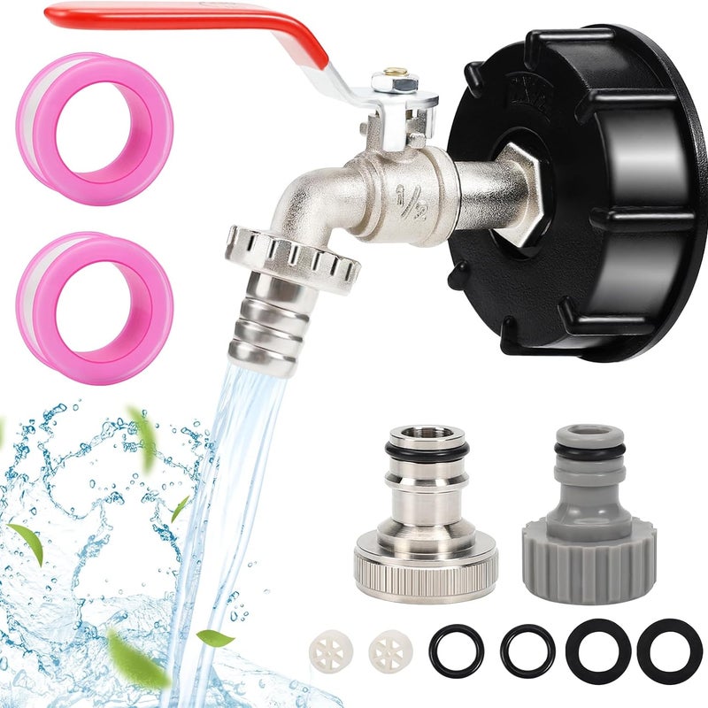 Zbiornik kranowy 1000 l, adapter do zbiornika ze stopu aluminium 1/2", przyłącze do kranu IBC, adapter do węża ogrodowego S60x6, zbieracz wody de