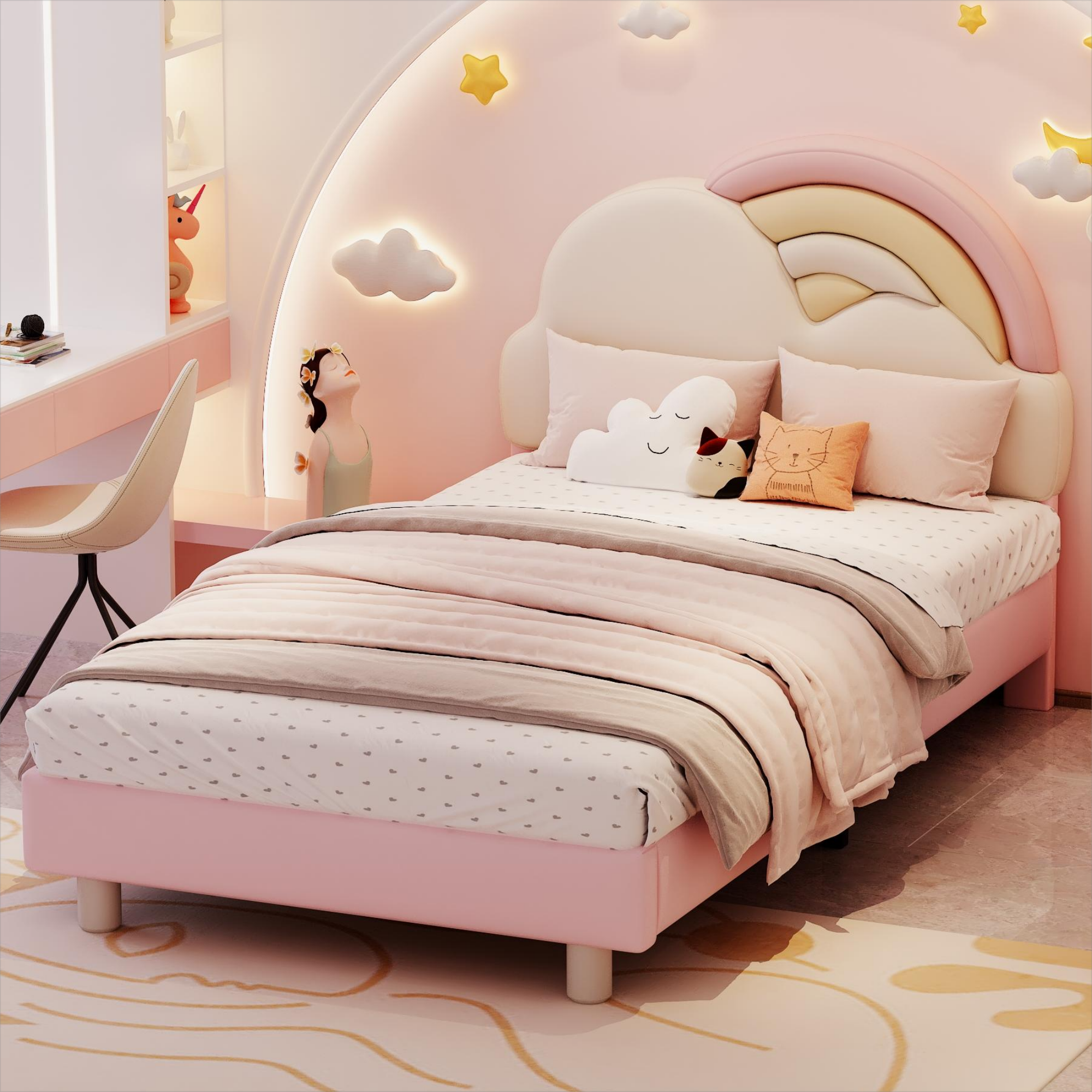 Cama Infantil Con Forma De Casita Y Chimenea - Somier De Láminas De Pino, 90x200 Cm, Protección 4 Lados, Peso Máximo 120 Kg