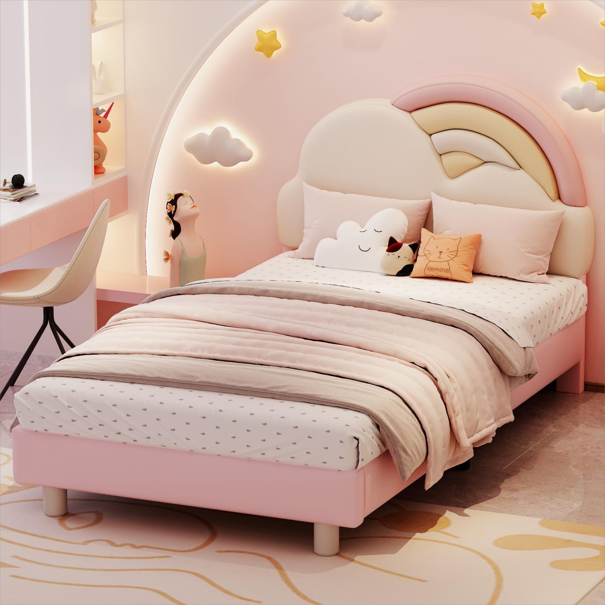 Cama Infantil Con Forma De Casita Y Chimenea - Somier De Láminas De Pino, 90x200 Cm, Protección 4 Lados, Peso Máximo 120 Kg