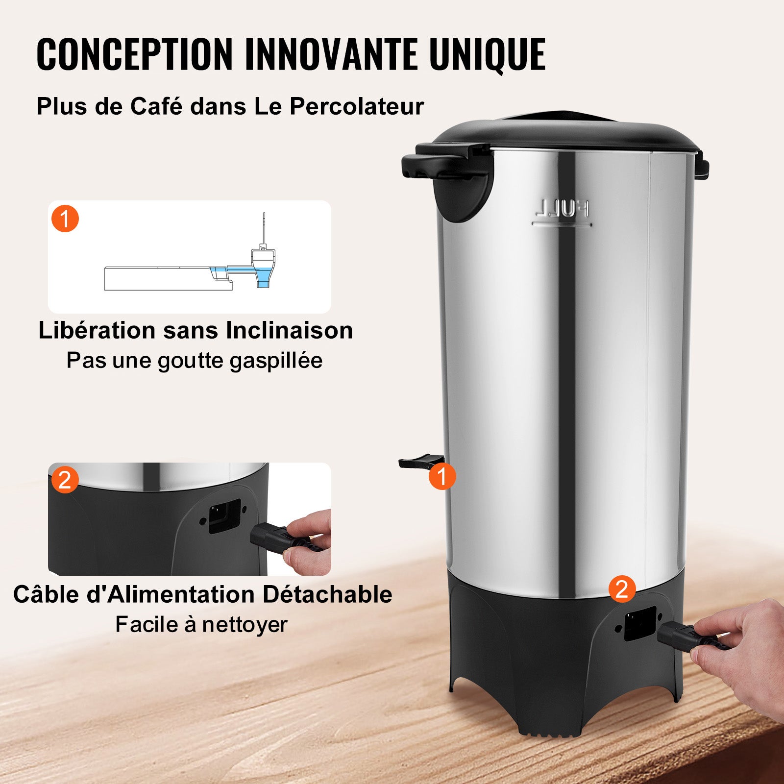 Cafetière commerciale,SucceBuy 50 tasses,acier inoxydable,grand distributeur café,1000 W,220 V,cafetière électrique pour préparation rapide - 7