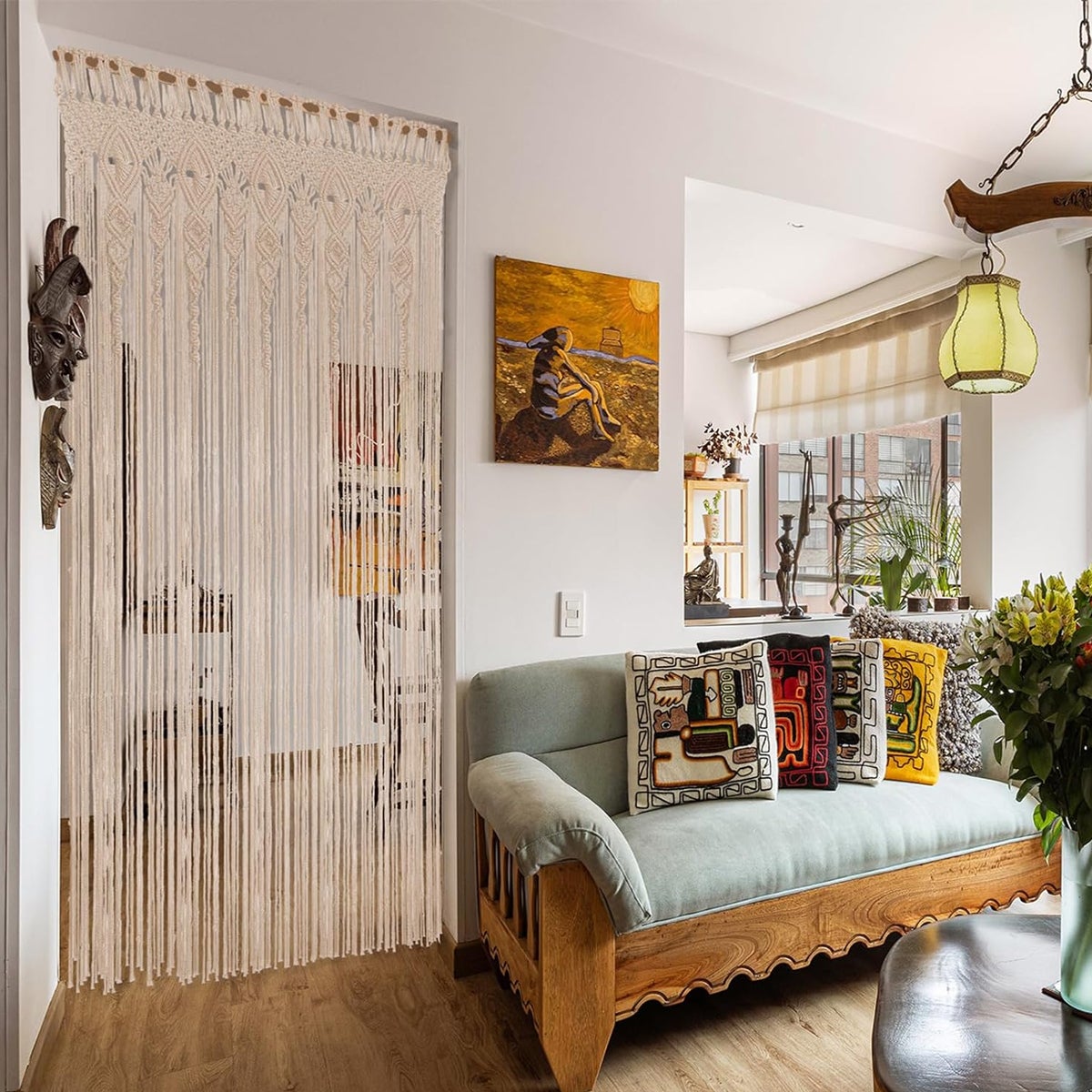 95X200cm Macrame wall tapestry, woven in Macrame for door, room divider, window curtain, door curtain, wedding background, Bohemian wall decoration - 2