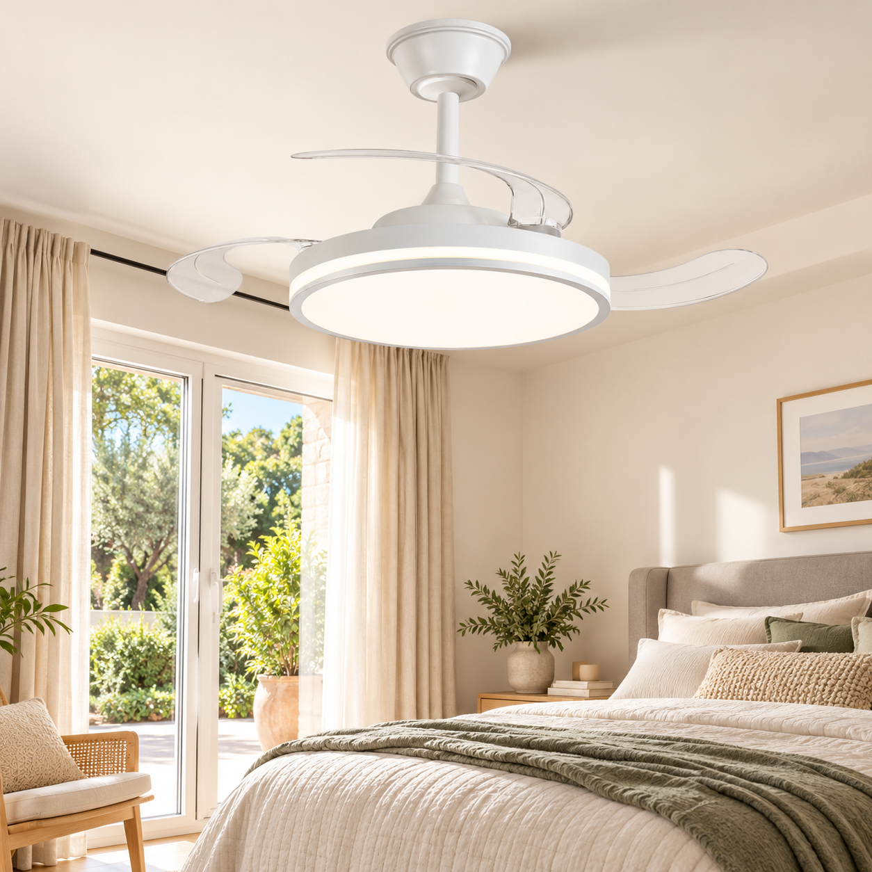 NARVI Ventilador de techo con luz, color blanco, 3 Palas retráctiles ...