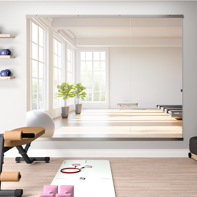 Lustro do ćwiczeń Elemango Home Gym, 143,5 x 60cm (3 sztuki), bezramowe, ze szkła hartowanego, duże lustro do jogi, do montażu na ścianie