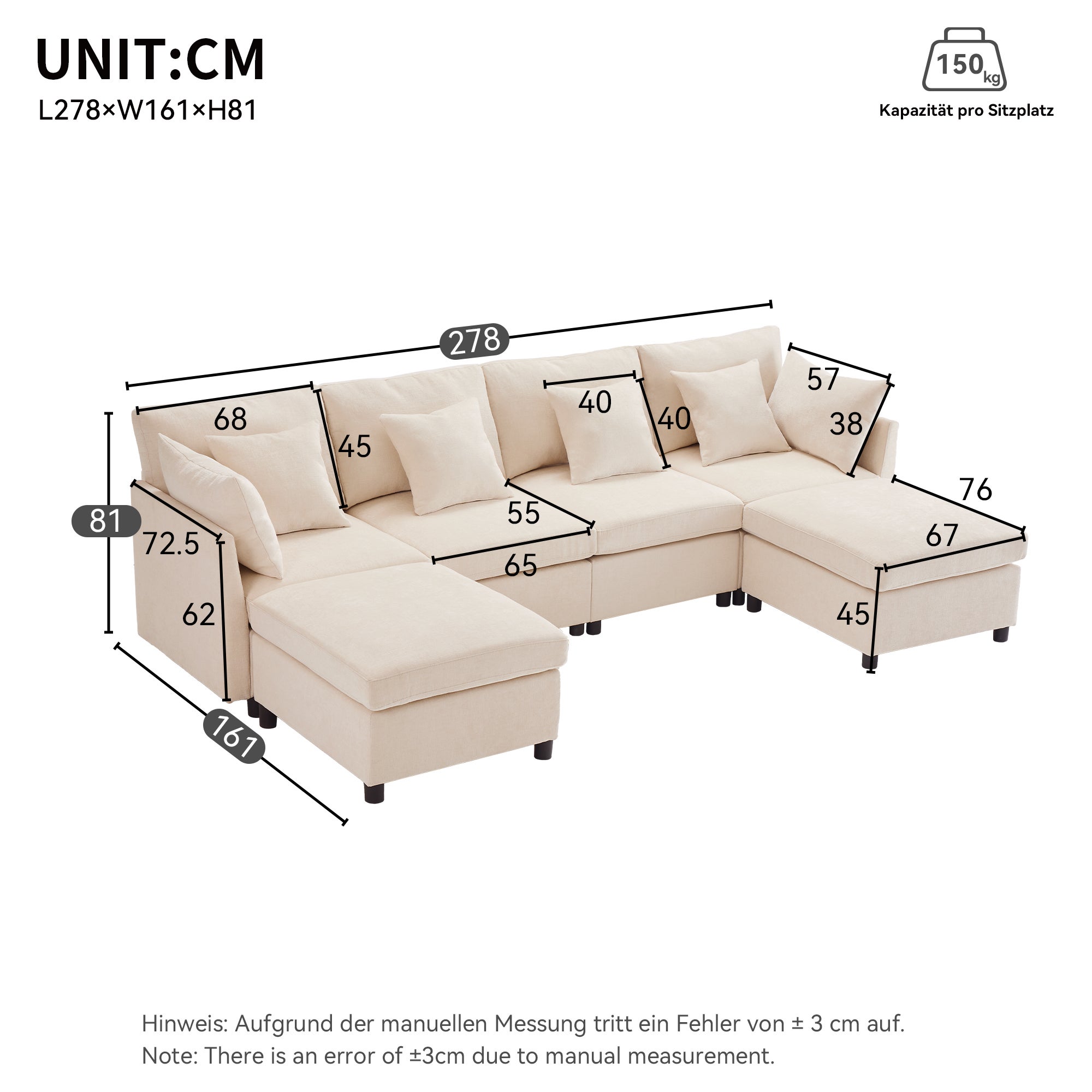 Nowoczesna narożna sofa w kształcie litery L - Z wyjmowanym podnóżkiem - 4-osobowa - Beżowa - 9