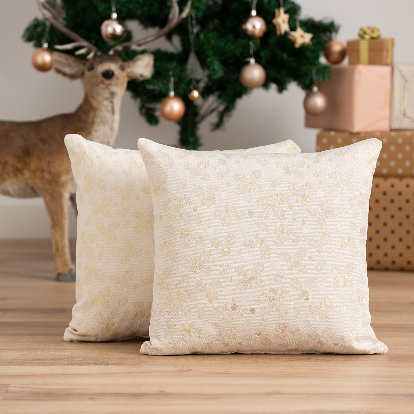 Set 2 federe per cuscino natalizi in cotone jacquard ecru 45x45 cm - Frost - 2