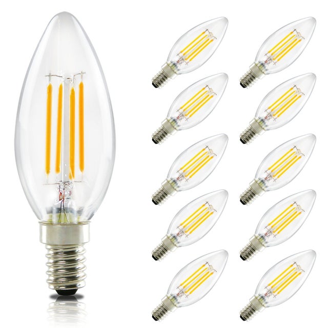 NETTLIFE Pack de 10 bombillas LED E14: Lámpara de vela blanca cálida de 4W (2700K) con filamento Edison C35 retro vidrio económico no regulable