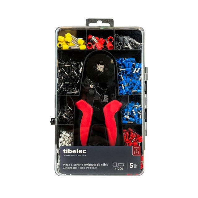 Coffret d'assortiment de 1200 embouts de cablage, 0.25 à 10mm2 + pince à sertir - Tibelec