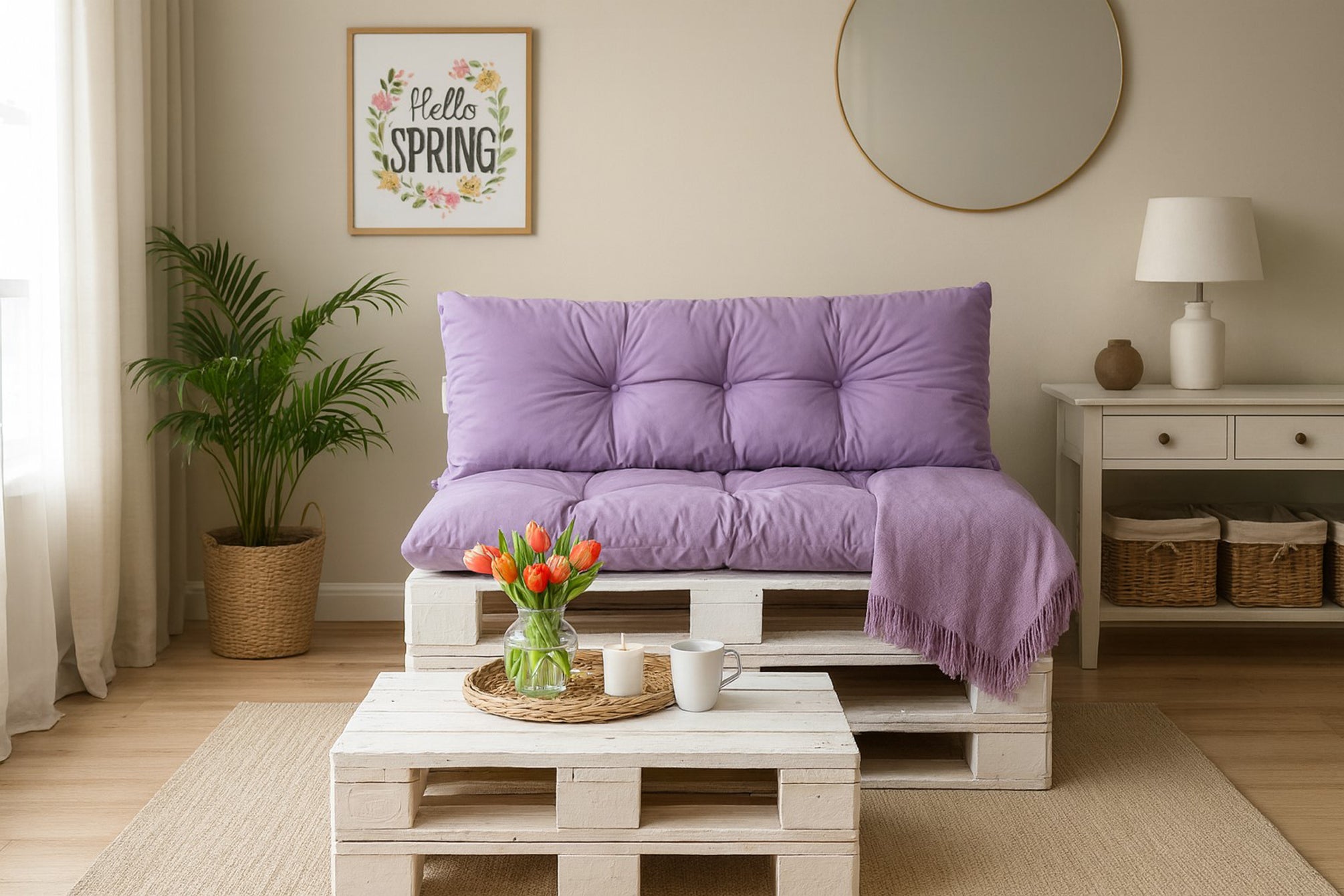 Coussins pour palettes, Assise 120x50 et Dossier 120x40cm Violet clair, coussins canapé / coussin palette in / extérieur, SETGARDEN - 5