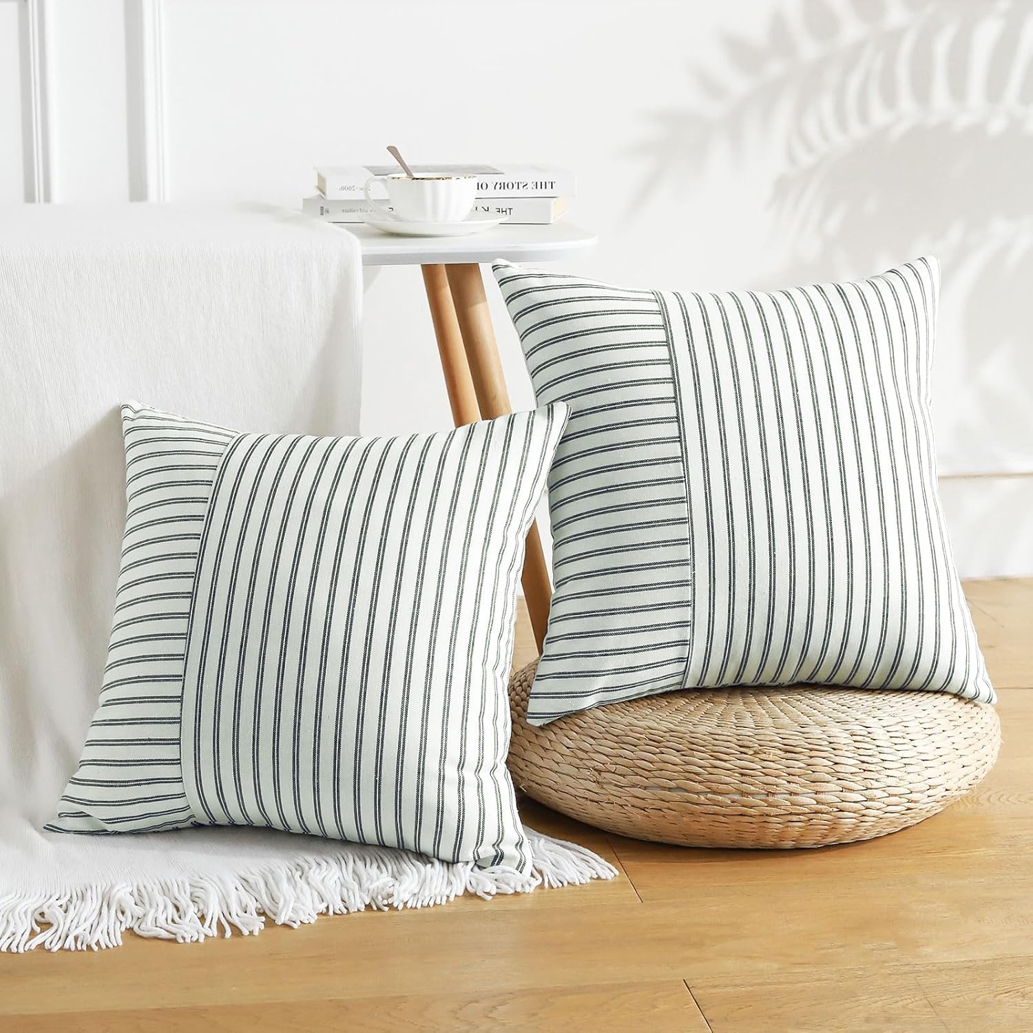 Lot de 2 Housses de Coussin Souples en Patchwork Rayé 45x45 cm Housses de Coussin Décoratives Modernes Carrées Housse de Coussin Décorative - 3