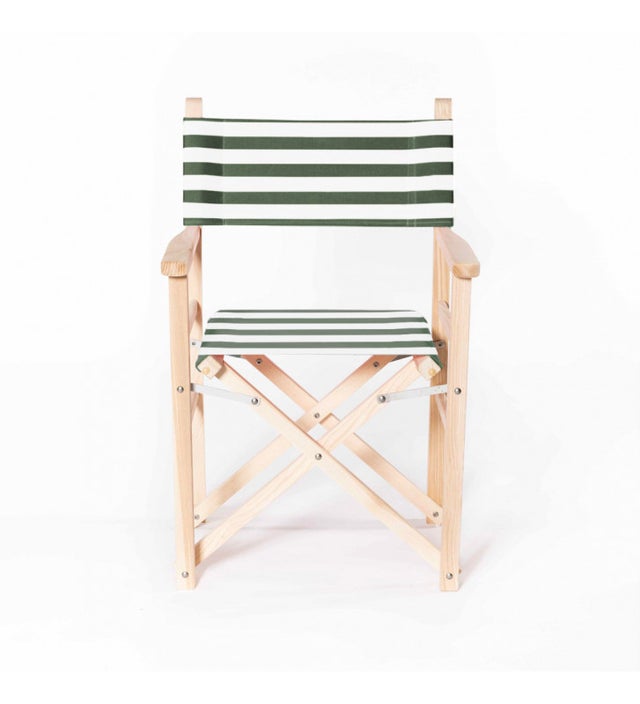 Sedia regista in legno grezzo tela Bianco e verde a riga larga Forte Dei Marmi-Nardini Forniture