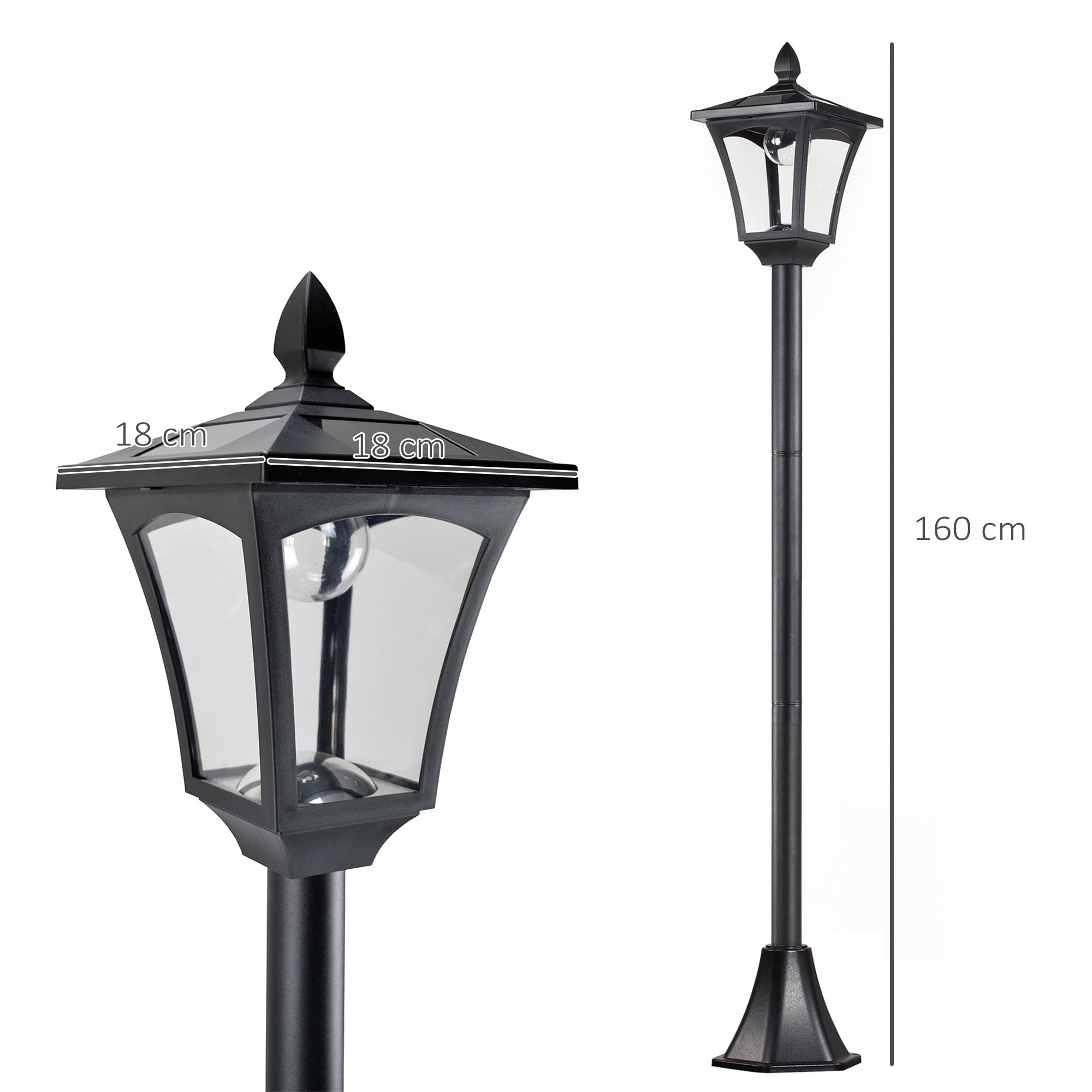 Lanterne Solaire de Jardin LED 40 Lumen, Éclairage Extérieur Noir avec Capteur Automatique, 18 x 18 x 160 cm - 6