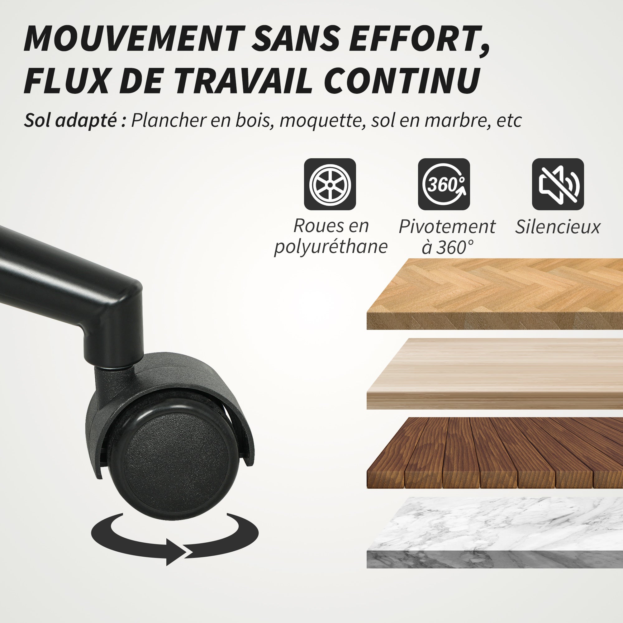 Chaise de bureau, fauteuil de bureau pivotante avec hauteur réglable, fonction de bascule, 61,5 x 65 x 91-101 cm, crème - 7