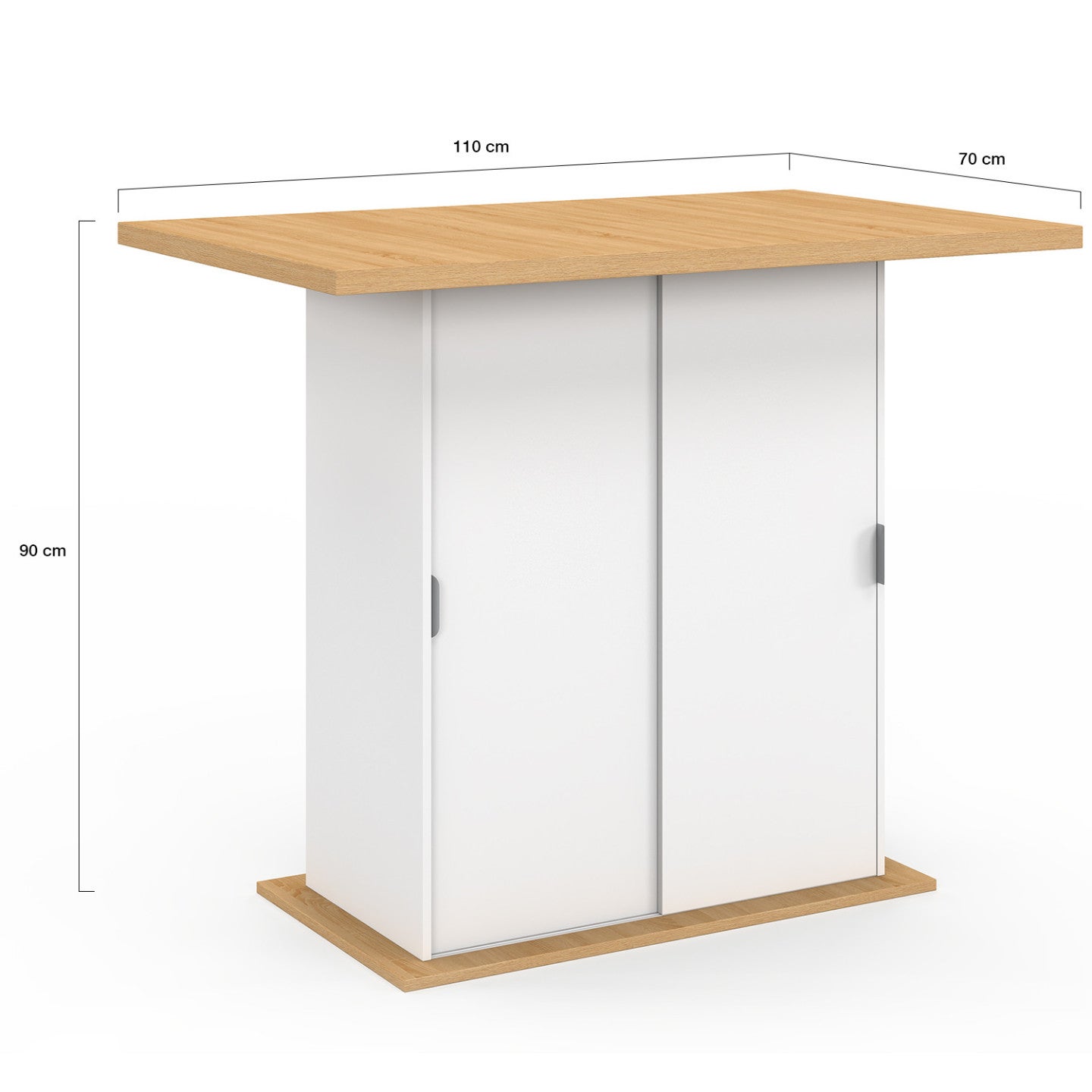 Ilot central 4 personnes PAXTON 110 cm pied central avec rangement bois blanc avec plan de travail façon hêtre - 5