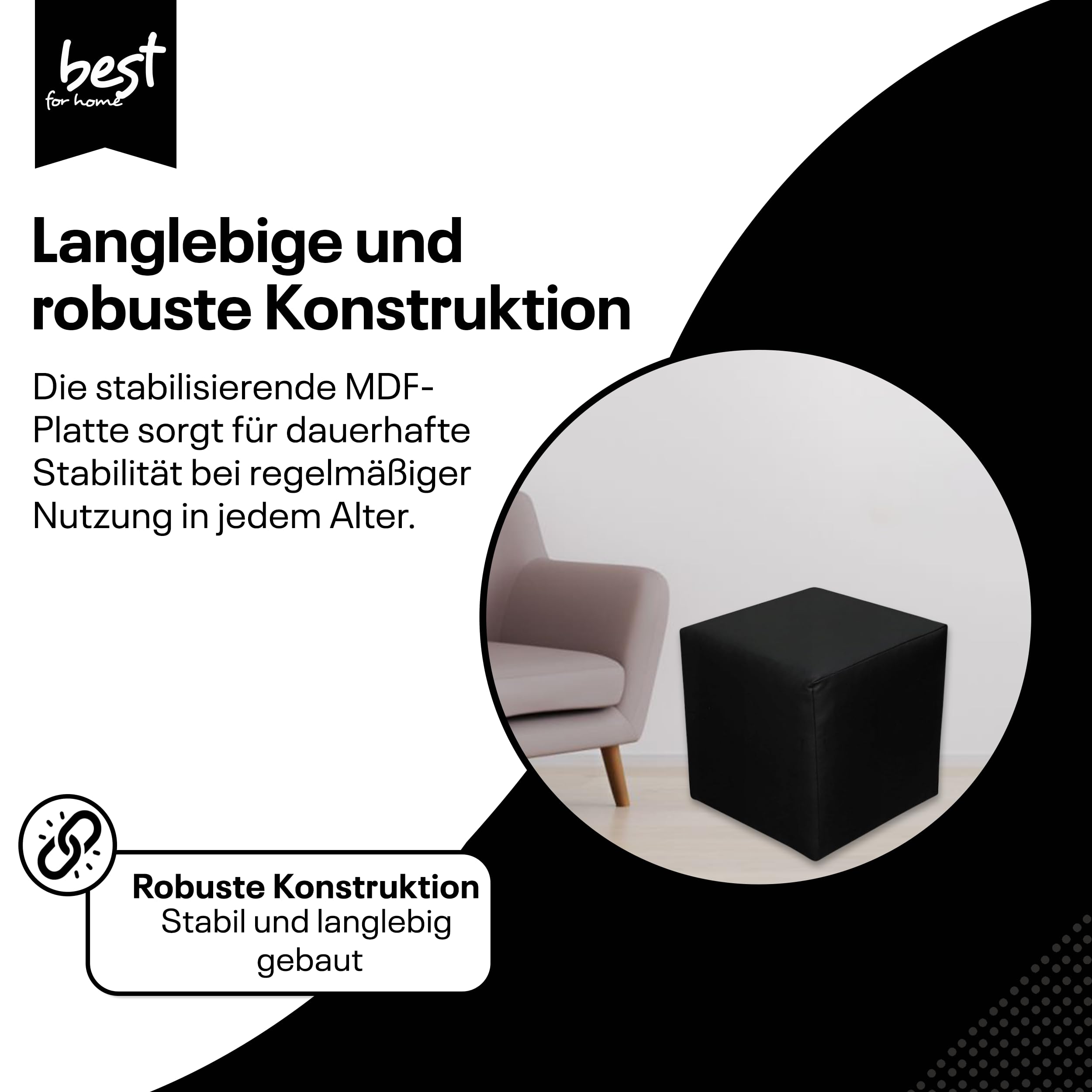 Sitzwürfel / Siège Pouf - Noir, 40X40X40 Cm, Assise Rembourrée En Simili Cuir, Confortable Pour Salon, Chambre Ou Bureau - 2