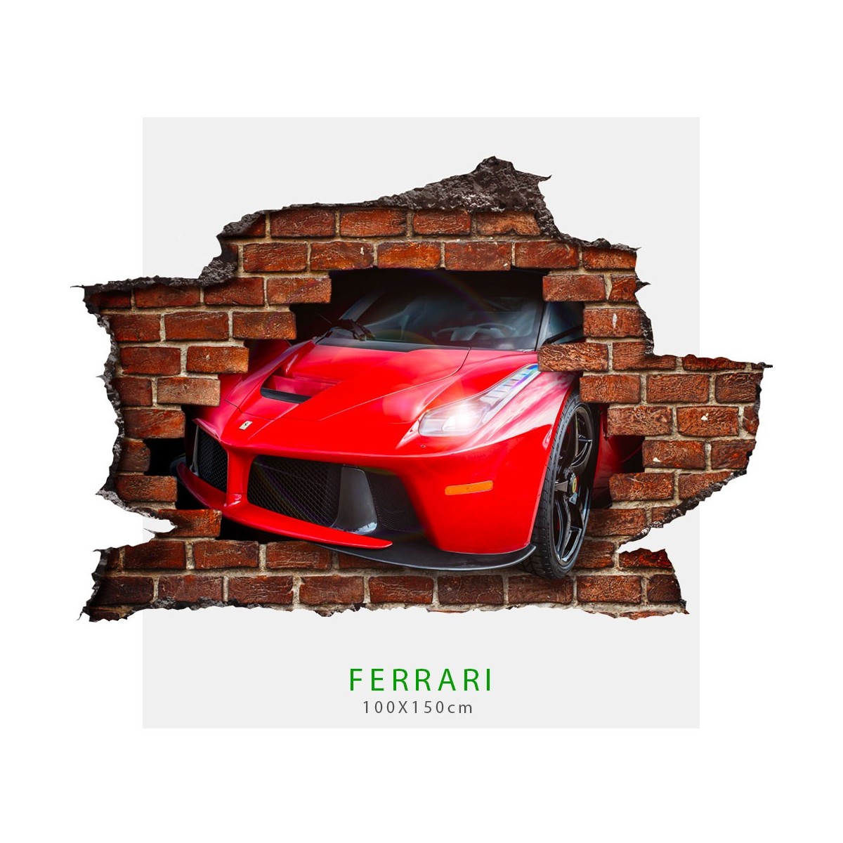 Ferrari - vinilo decorativo gráfico 3d para pared - adhesivo de pared para dormitorio infantil mide 145x100 cm.