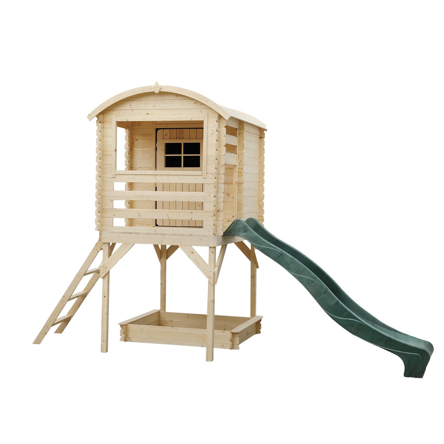 Joy casetta in legno per bambini con sabbiera e scivolo Leroy