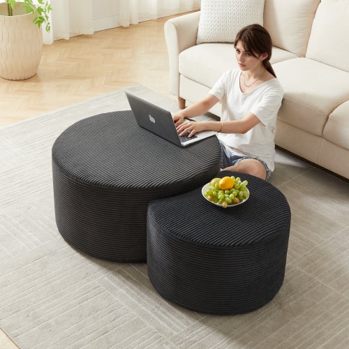 Lot de 2 table basse ronde noir en tissu, sans montage, tables d ...