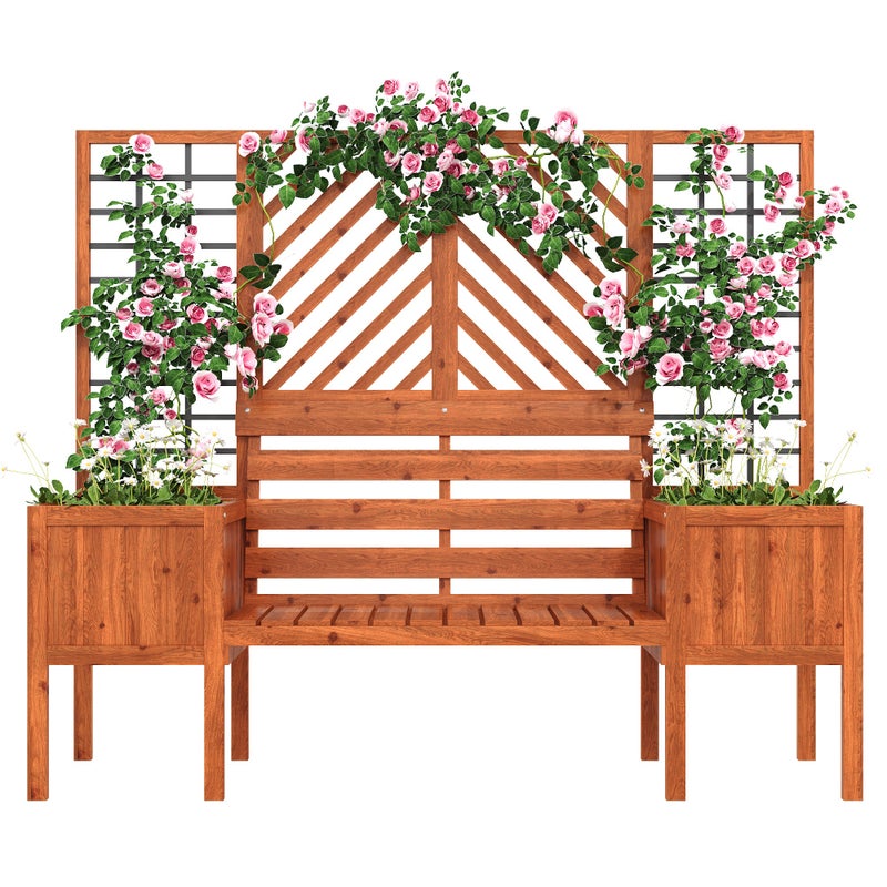 Zestaw 2 donic na nogach z kratownicą z litego drewna + 1 ławka 2-osobowa - 170 x 42 x 145 cm - Brązowy
